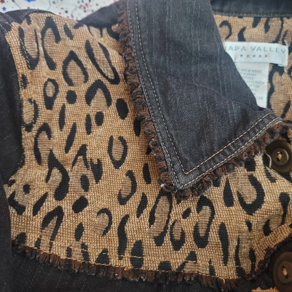 Napa Valley Denim 1X Jacket Leopard Print Animal Tapestry Patchwork Bead Y2K 90s